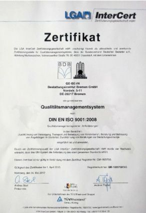 Zertifikat für das Qualitätsmanagementsystem des GE∙BE∙IN